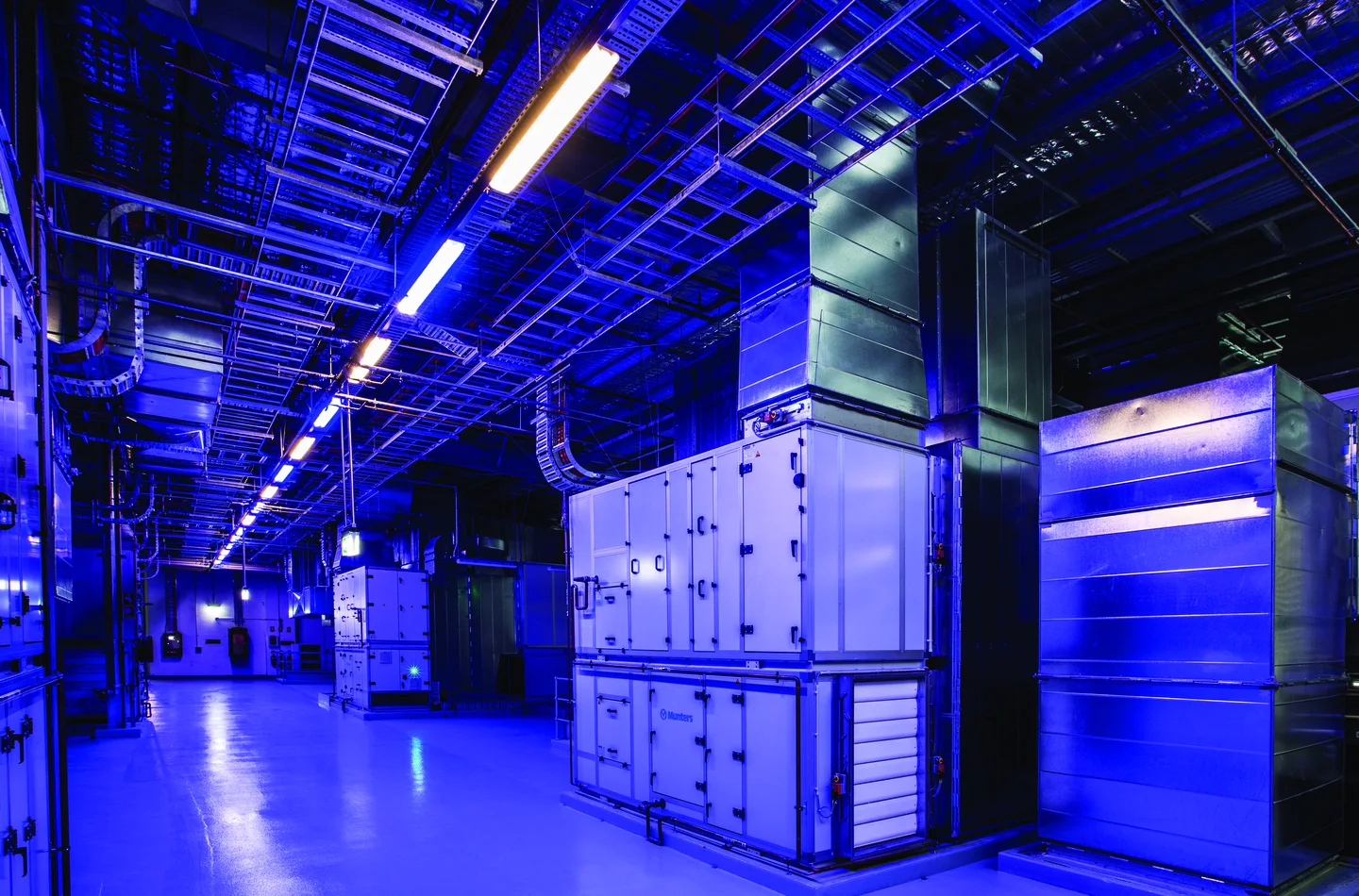 Cooling equipment and overhead cable trays inside Equinix SY4 in Sydney